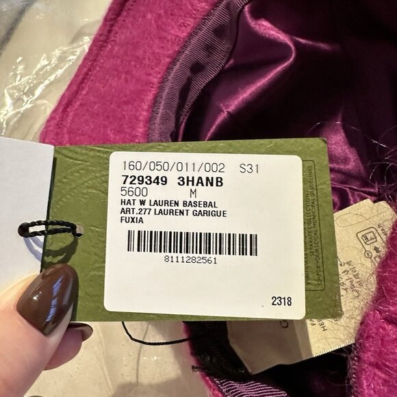 New Authentic Gucci GG Logo Mohair Pink Fuxia Baseball Hat Size M - Picture 8 of 9